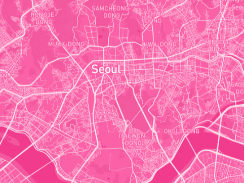 It's a picture of Seoul in pink monochrome colors